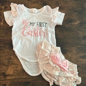 Pink and White 'My First Easter' Baby Outfit